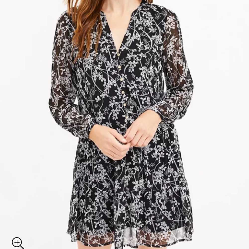 LOFT Vine Drop Waist Swing Shirtdress Black Fall 2022 Style 596896 Size XL